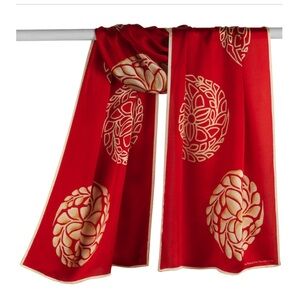 Met JAPANESE MEDALLIONS OBLONG SCARF (RED) 100% silk